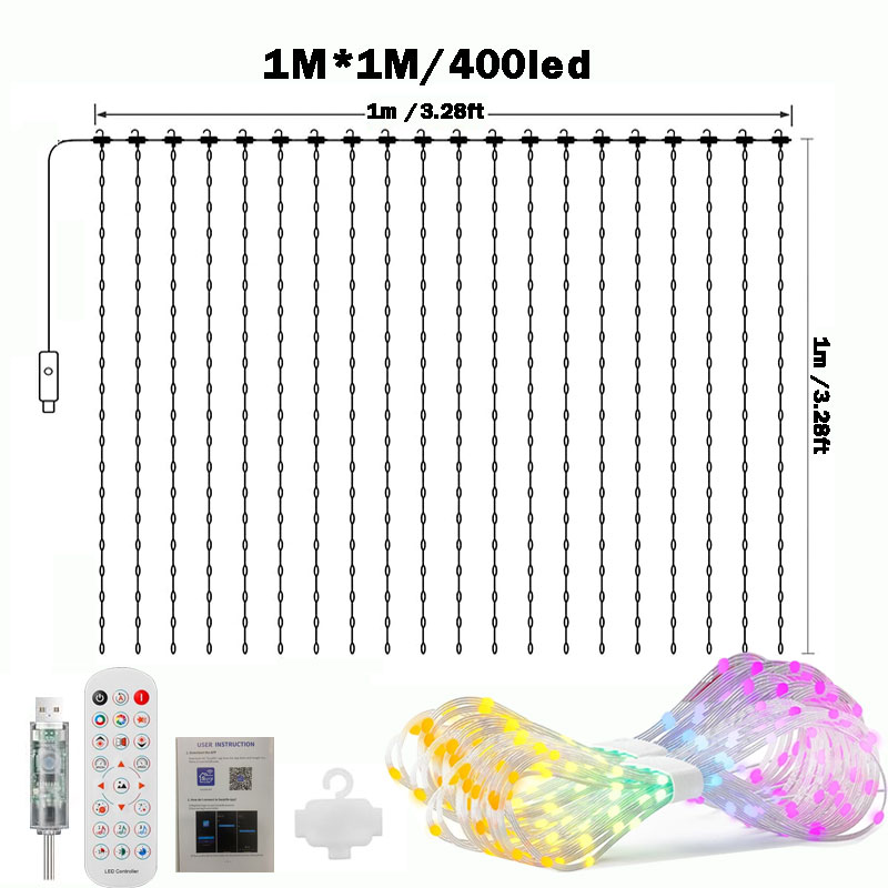 USB Powered Smart LED Curtain Fairy Lights, App & Remote Control for Bedroom, Party & Camping Decor