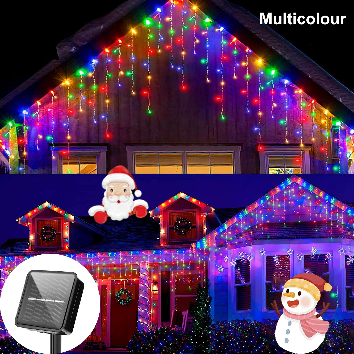 Solar Curtain Icicle Light, Outdoor Eaves Decor String Lights, Garden Party Yard Christmas Decoration, Holiday Garlands