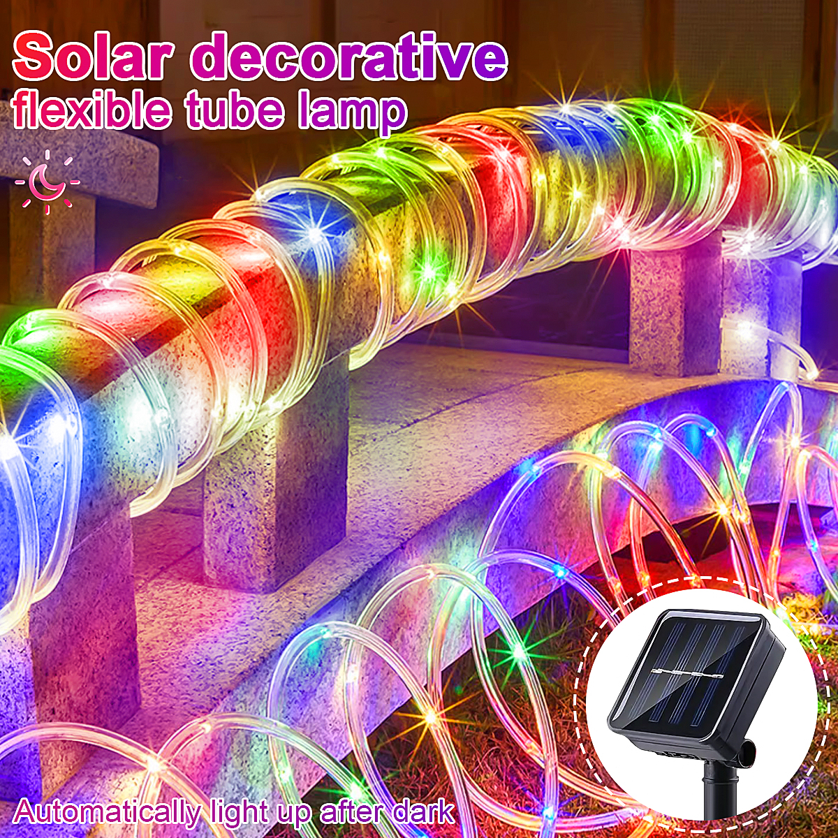 Solar LED Rope Light Waterproof Outdoor Solar Powered Fairy Lights for Garden Yard Holiday Tree Decor