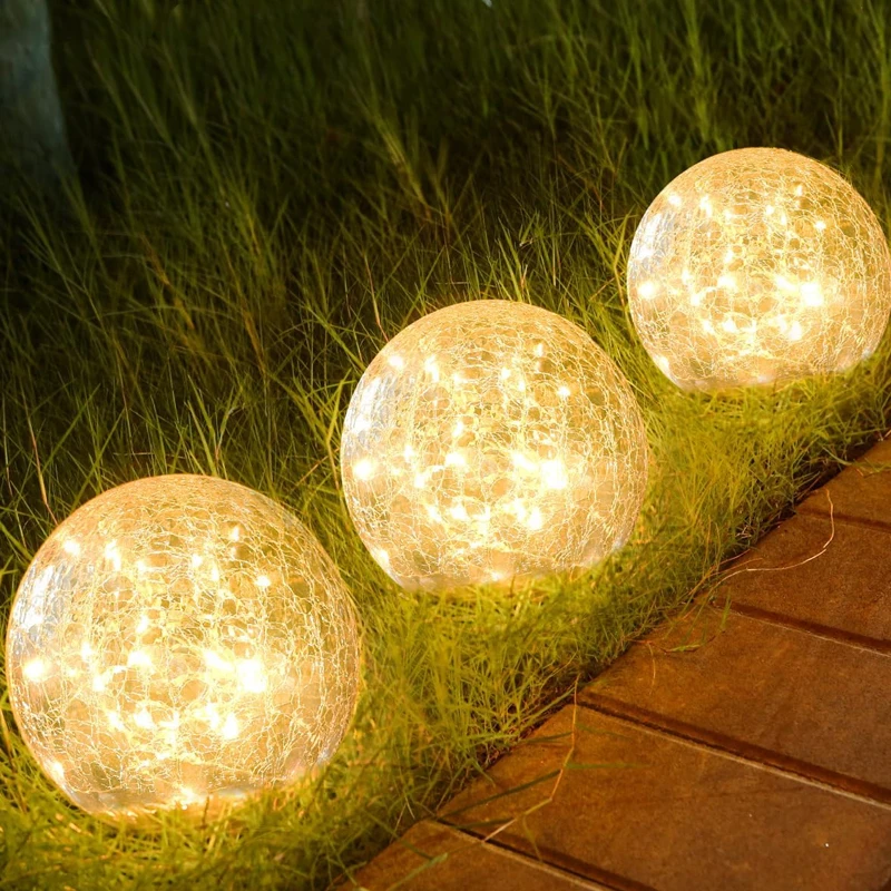 Waterproof Outdoor Light, Solar Powered Cracked Glass Light, Yard Pathway Patio Garden Decor for Holiday and Party Night