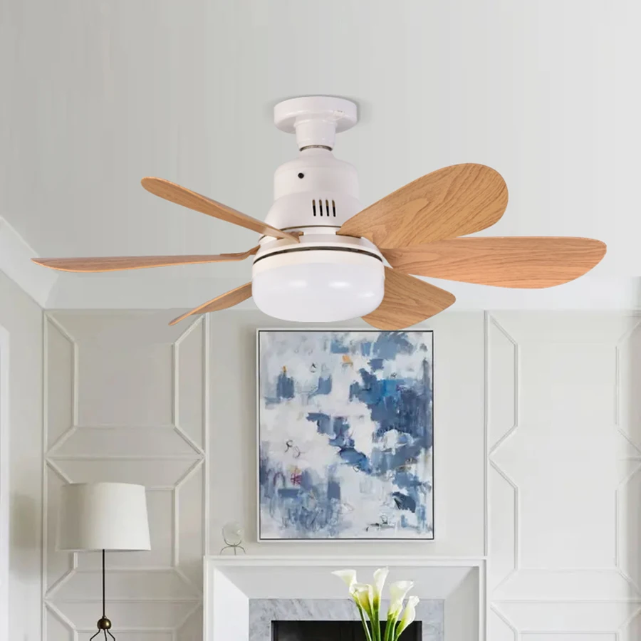Socket Wood Grain Fan Light with Remote Control, Ceiling Fan Light for Living Room and Study, Stylish Household
