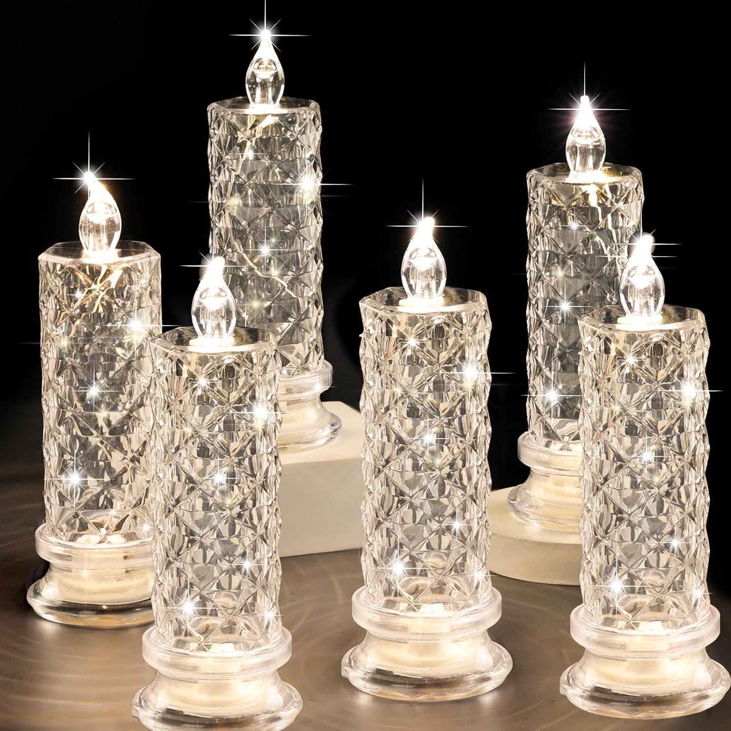 Transparent Crystal Flame-less Candles, LED Light Battery Powered for Wedding Party, Birthday, Xmas Halloween Table Room