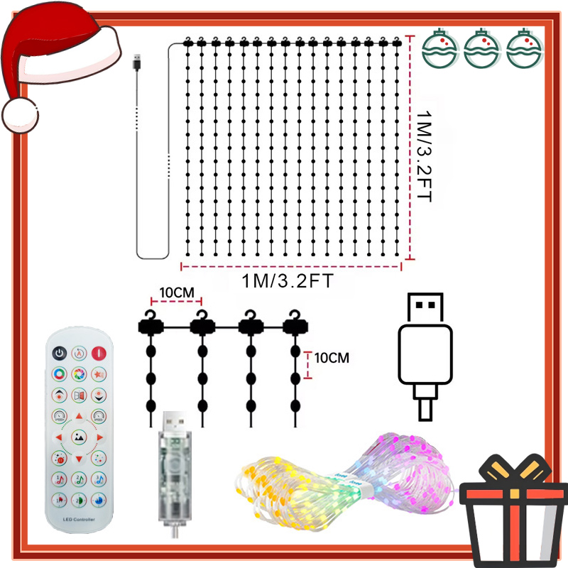 Smart Curtain Lights DIY Color Changing Fairy String Lights, Music Sync for Indoor, Outdoor, Courtyard, Garden Christmas