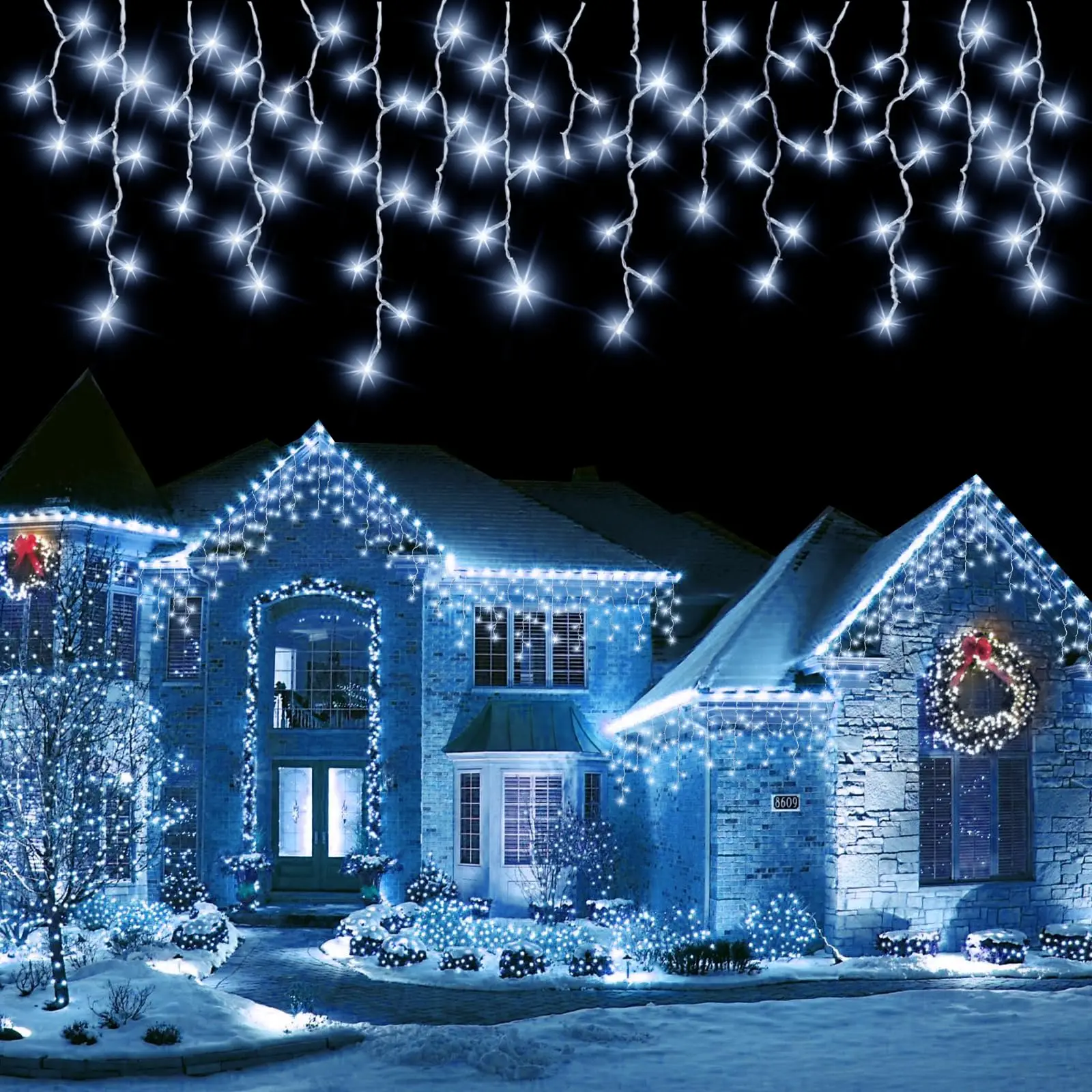 Solar Icicle Outdoor Christmas Lights, Waterproof Fairy Lights, Modes for Home Party, Halloween, Holiday Decoration