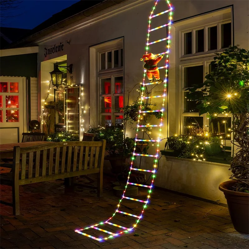 Santa Claus Ladder Lights, Christmas Tree Lights Decor, Indoor Outdoor LED String for Window Garden Hanging Decoration