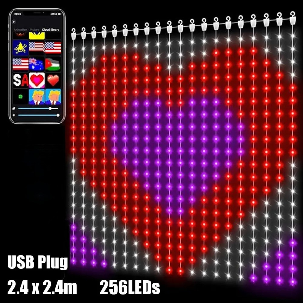 Smart LED Curtain Light, APP Control RGB Dimmable, DIY Pattern Music Ambient Lighting for Home, Holiday Party, Christmas
