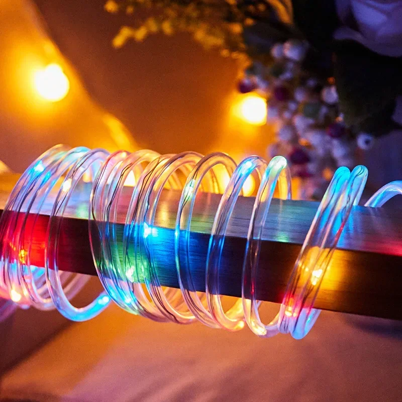Solar Tube String Light, 8 Kinds of Waterproof Outdoor LED, Warm White Copper Wire Light for Garden Decorative Lighting