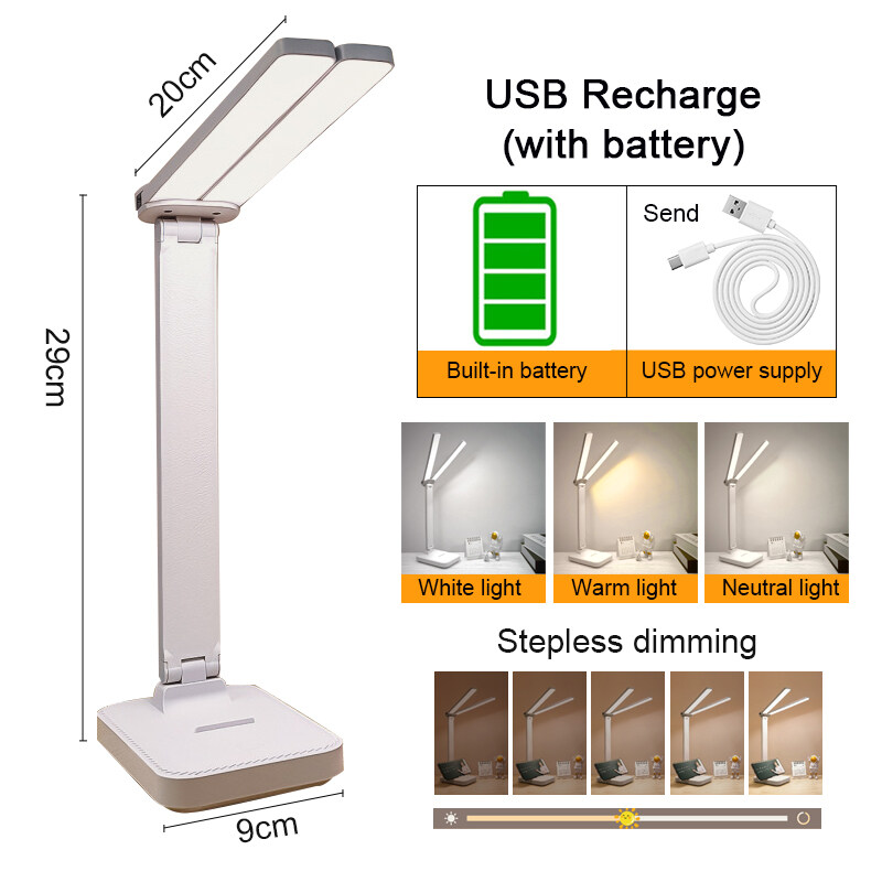 USB Rechargeable LED Desk Lamp, Fold able Eye Protection Table Lamp, Dimmable Touch Night Light for Bedroom