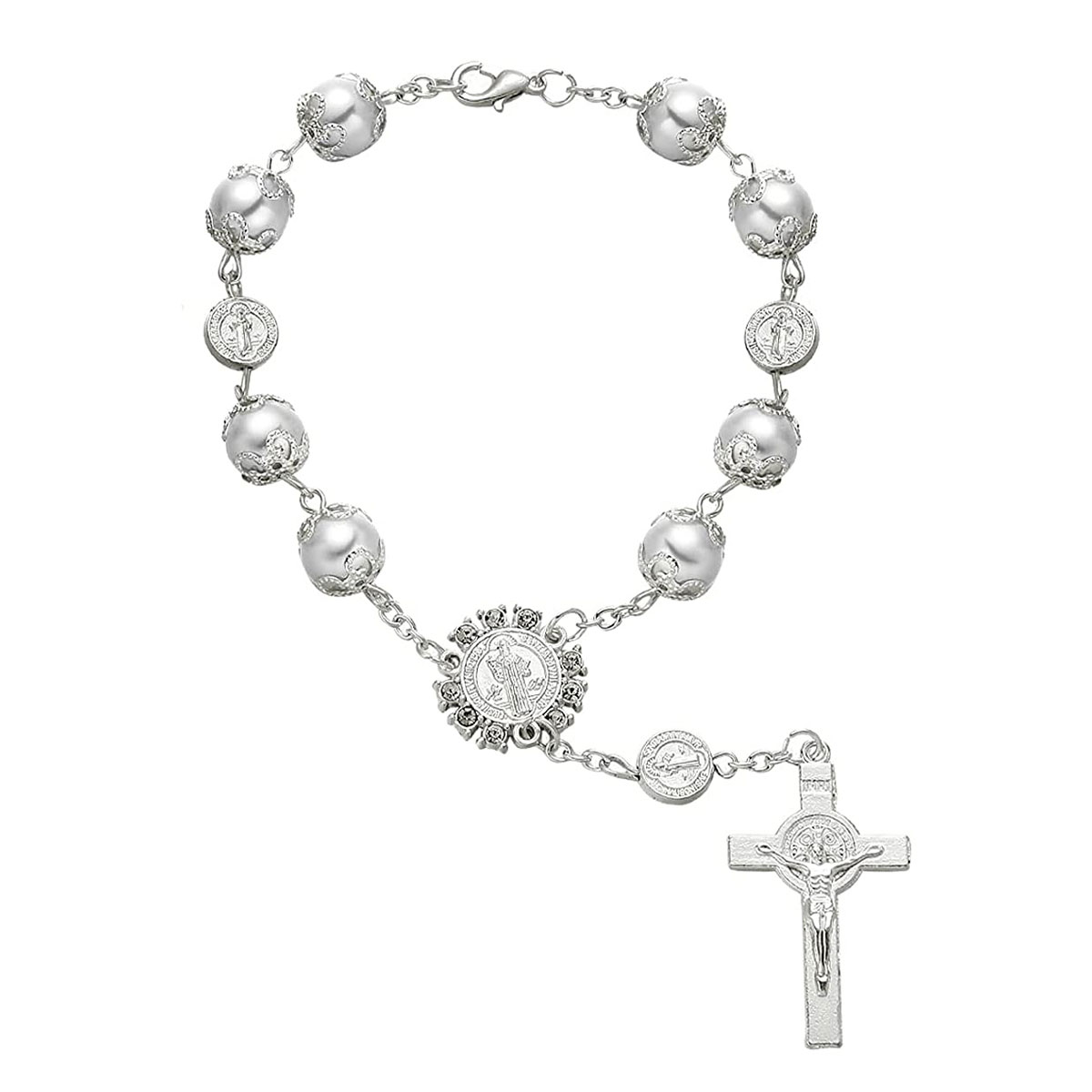 Car Ornaments Retro Imitation Pearl Cross, Hanging Car Rear Ornament, Auto Interior View Mirror