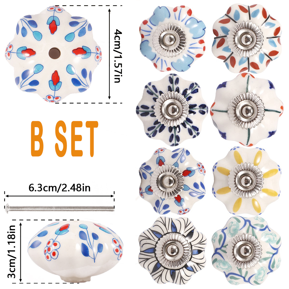 Chic Vintage Ceramic Drawer Knobs, Round Flower-shaped Drawer Pulls, Porcelain Retro Handles Set with Screws for Cabinet