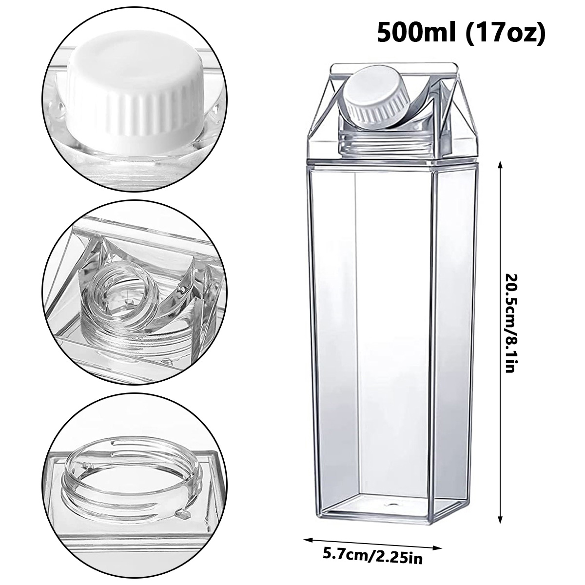Reusable Clear Milk Carton Water Bottle, Leak-proof Portable Milk Bottle for Travel, Water Storage Bottle