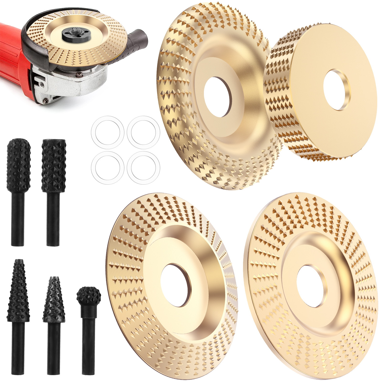 Wood Carving Disc Set Bushing Angle Grinder Wheel, Burr Rasp Polishing Rotary Tool Accessories for Wood Grinding