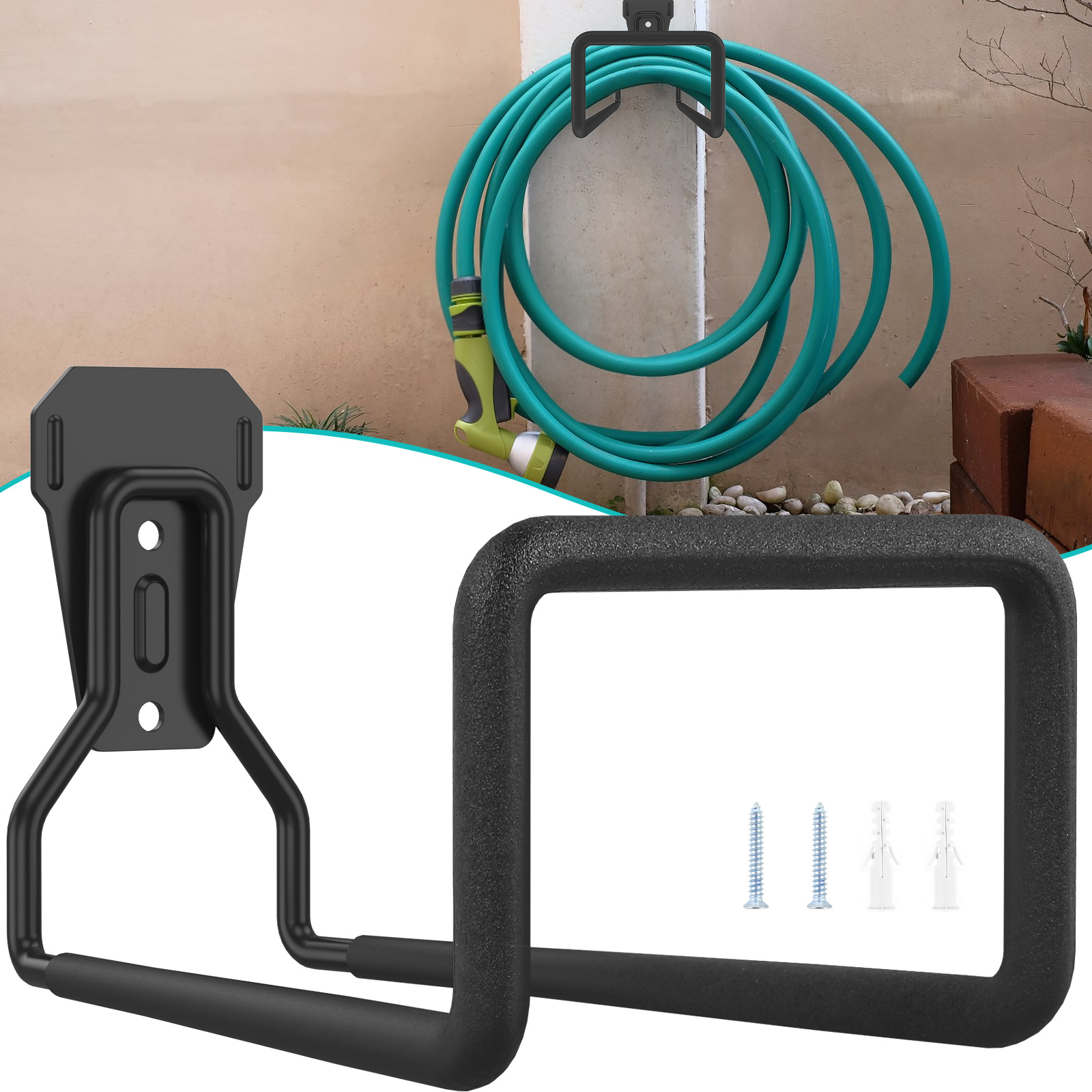 Heavy Duty Metal Hose Holder, Wall Mounted Garden Water Hose Holder, Sturdy Storage Bracket for Garage Hose Hook