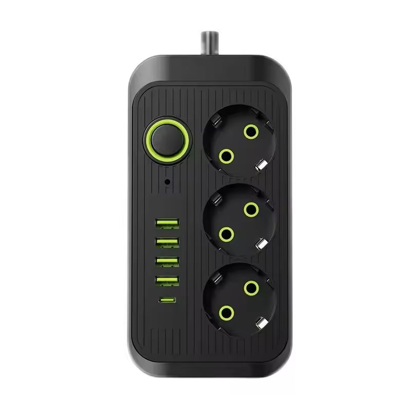 Smart EU Power Strip with USB & Type-C - 2M Extension Cord with 3 Outlets, 4 USB Ports, and Surge Protection