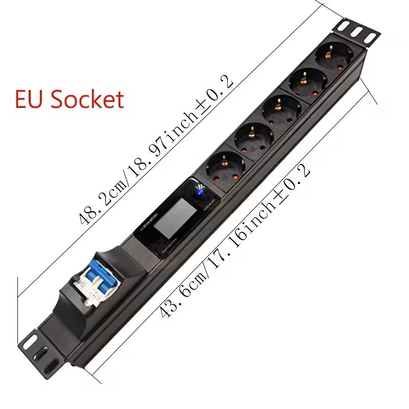 19 Inch Rack Mount PDU Power Strip with Voltmeter Ammeter Wattmeter - EU US UK Plug Options - 16A 32A 4000W 8000W