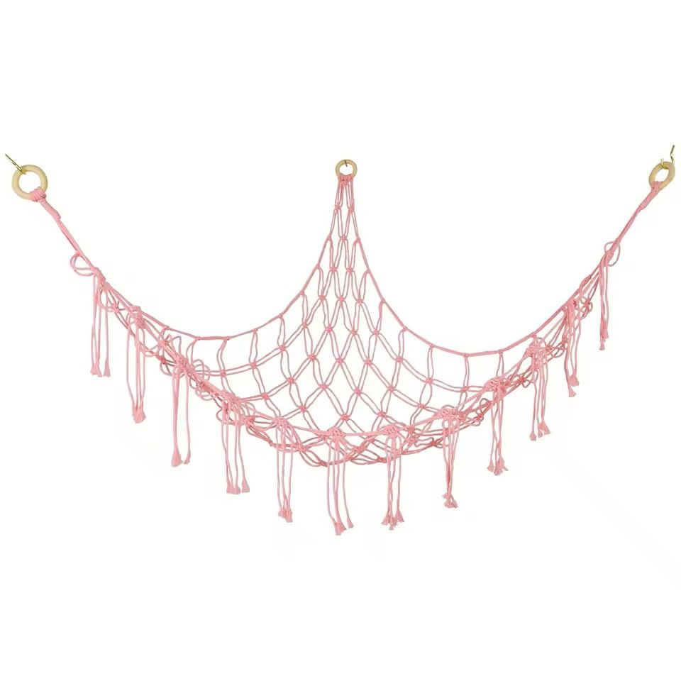 Macrame Toy Hammock Large Hanging Storage Net for Stuffed Animals Corner Organizer