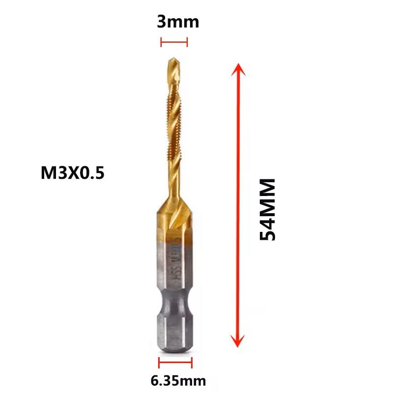 Hex Shank Titanium Drill and Tap Bit Set Metric Thread Cutter for Metal and Wood M3 to M10
