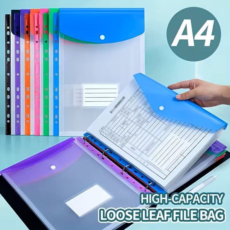 Simple File Bag 6pcs A4 High-Capacity Loose-Leaf File Bags with 11-Hole Bind | Inspire ...