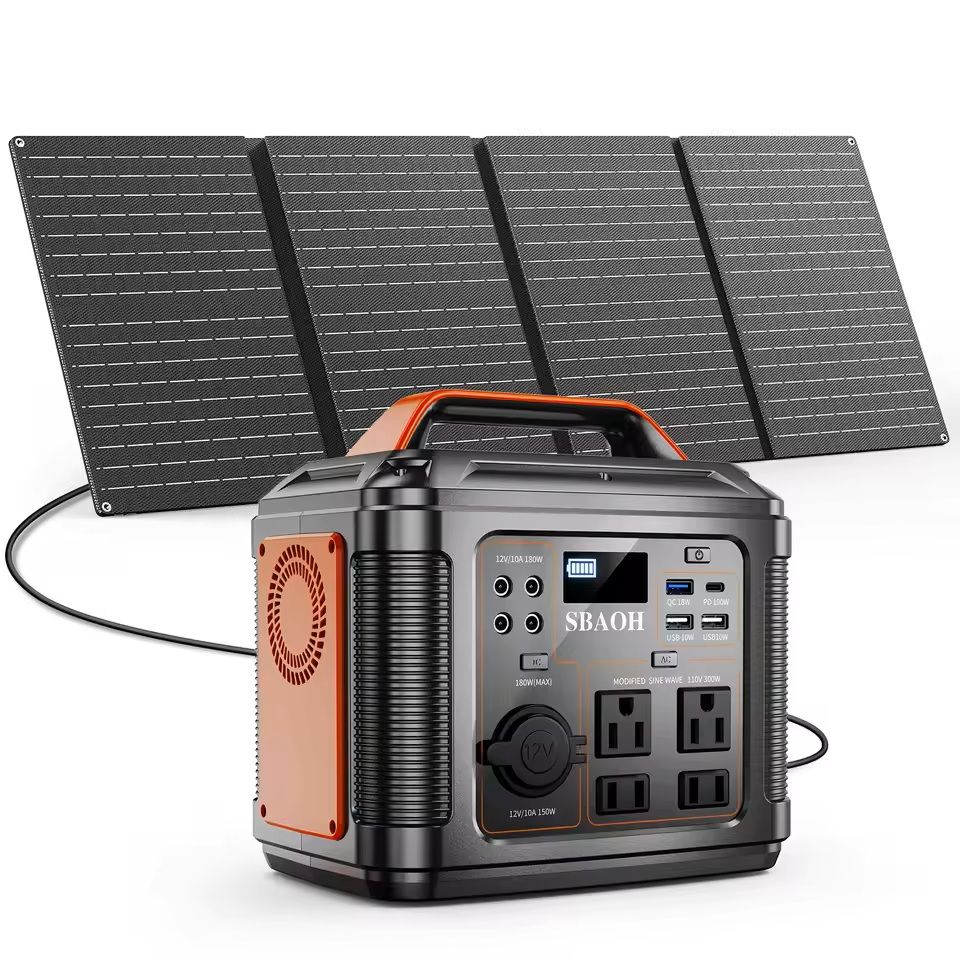 300W Portable Power Station with Solar Panel and LED Light - 296Wh Backup Power