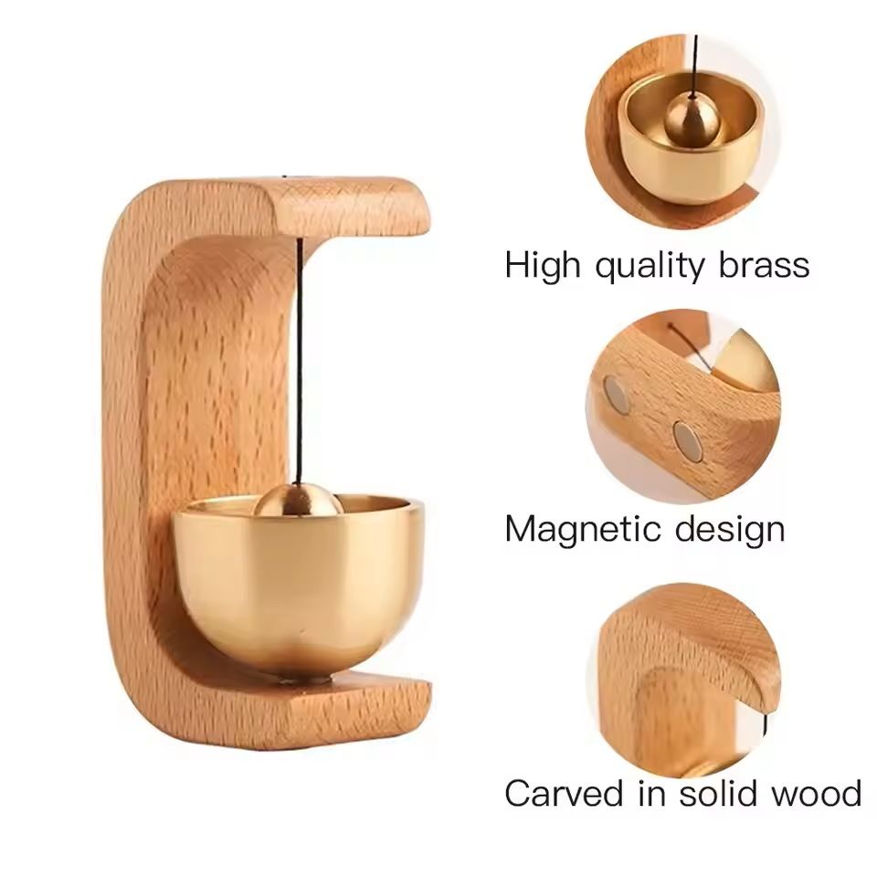 Magnetic Copper Wind Bell Door Chime with Wooden Mount | Inspire