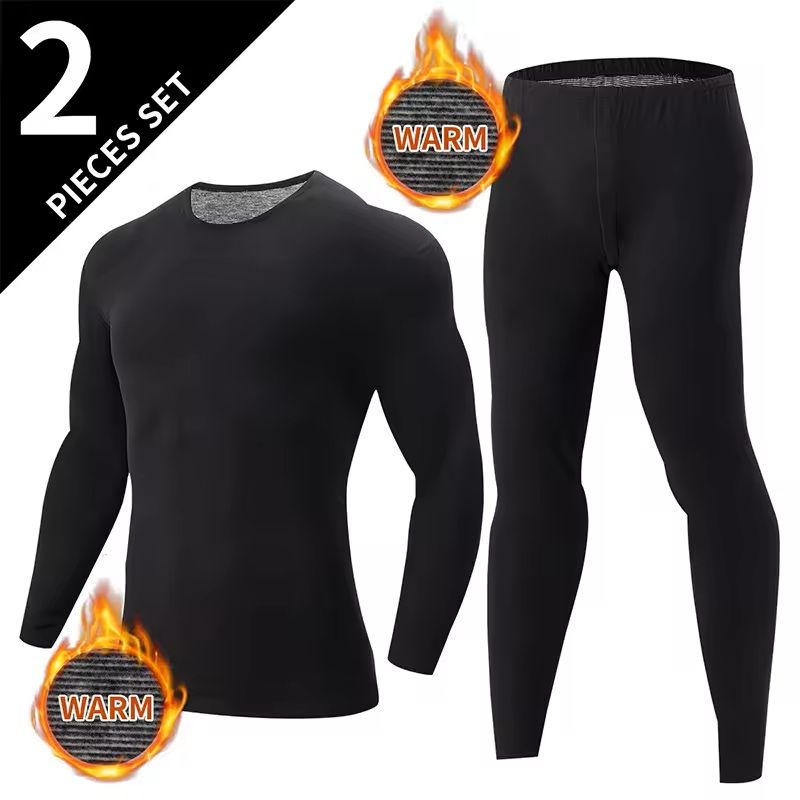 2pcs Men's Solid Color Thermal Underwear Set for Fall and Winter
