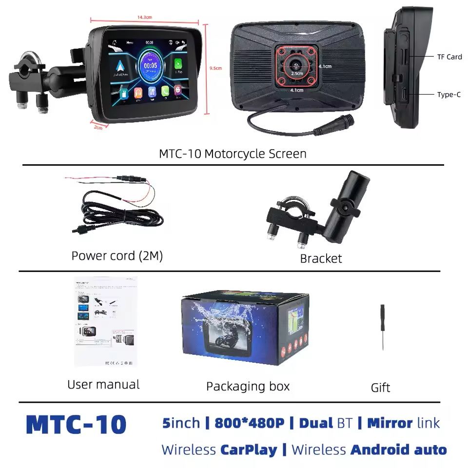 5-Inch Wireless CarPlay and Android Auto Motorcycle Display Screen