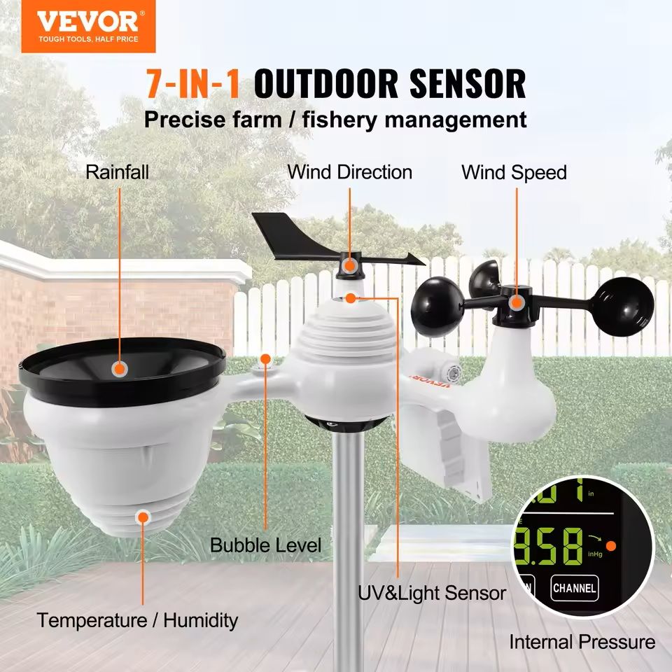 7-in-1 WiFi Weather Station with Color Display and Wireless Outdoor Sensor