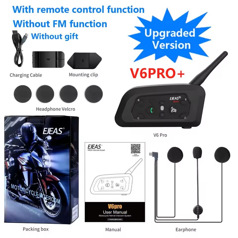 Motorcycle Helmet Bluetooth Intercom Headset 800M Waterproof Interphone for 6 Riders