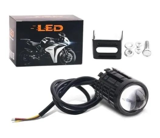 Dual-Color LED Motorcycle Headlight with Projector Lens – Auxiliary Fog and Driving Lamp