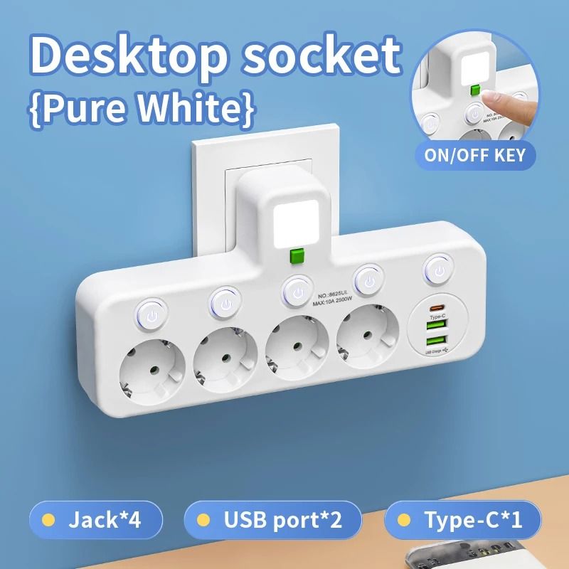 5 Socket EU Plug Wall Outlet with Optional USB C Ports