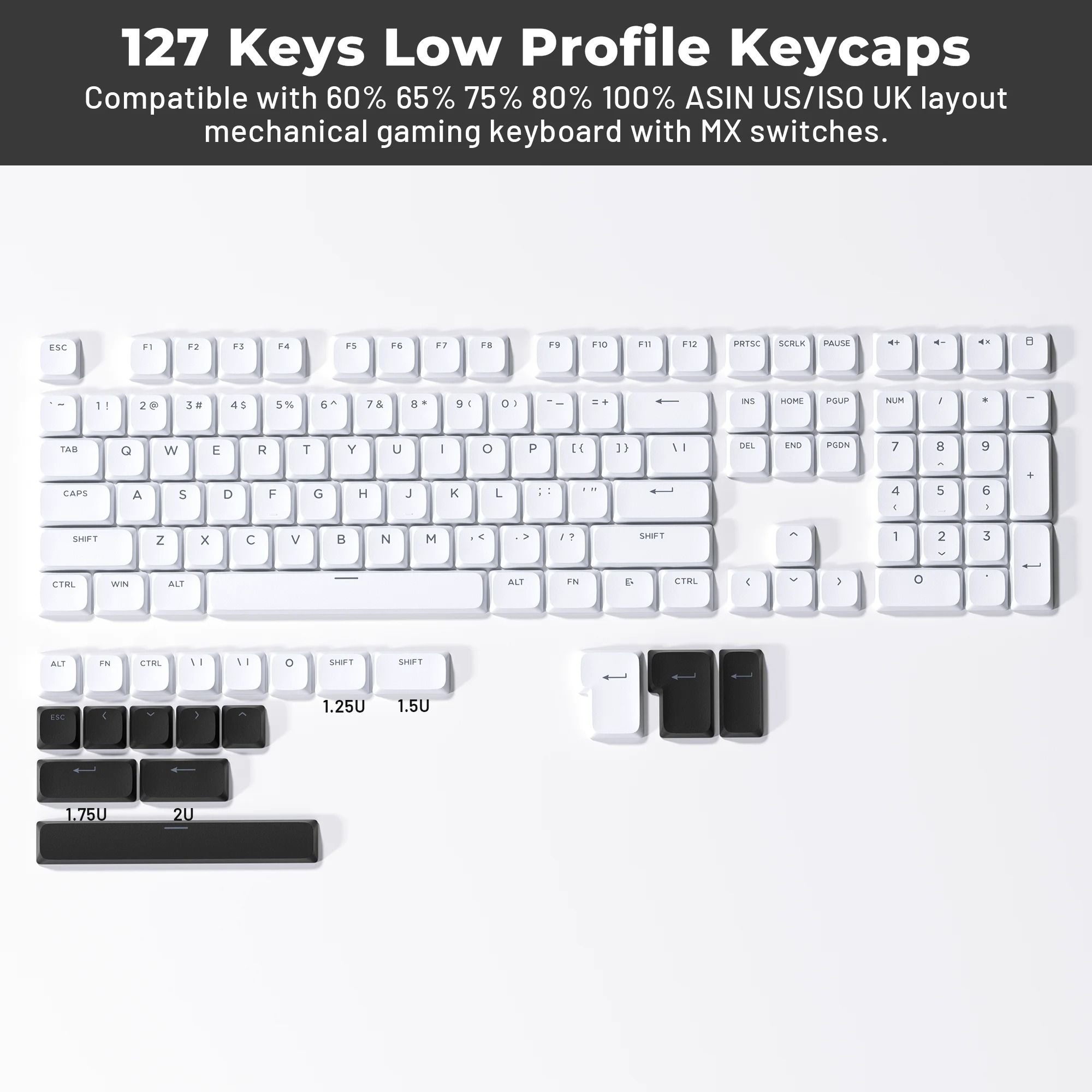 Low Profile Double Shot PBT Keycaps with Shine Through Design for Mechanical Keyboards