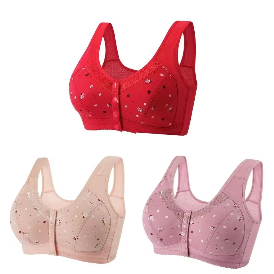 3 Piece Set Front Closure Plus Size Seamless Wireless Lace Bras for Womens