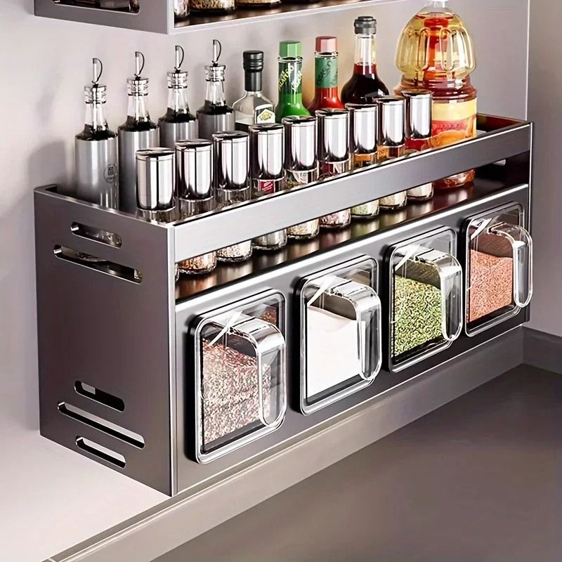 Stainless Steel Wall Mounted Kitchen Spice Rack with Storage | Inspire ...