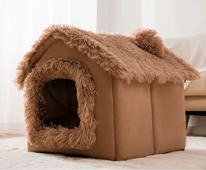 Indoor Soft Dog Kennel Warm Pet Bed Cave with Removable Mat