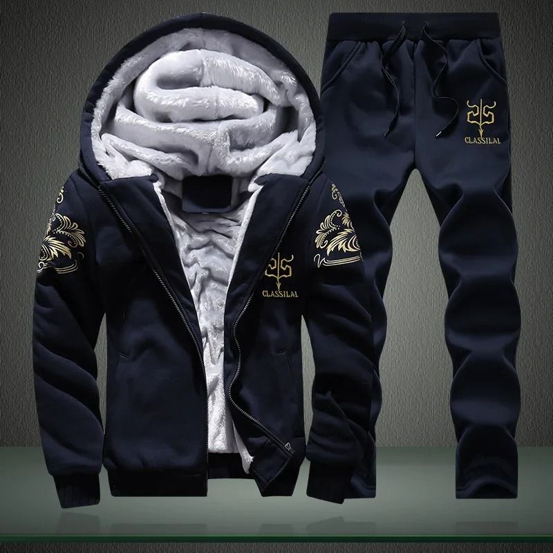 Mens Autumn And Winter Sportswear Set Hooded Jacket And Pants Two Piece Outfit