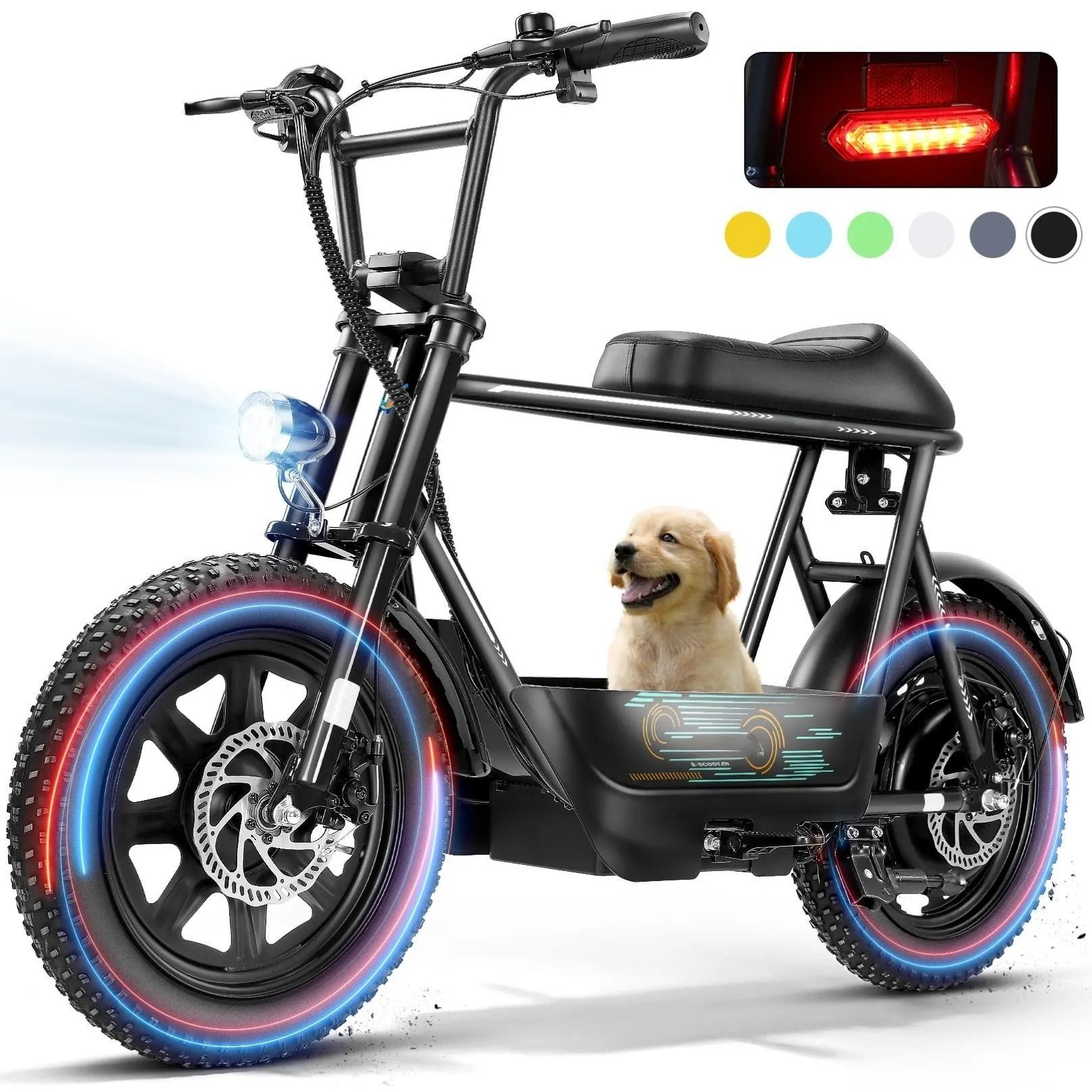 Electric Scooter with Seat for Adults 16 Inch Fat Tire All Terrain Commuter Ebike with Basket