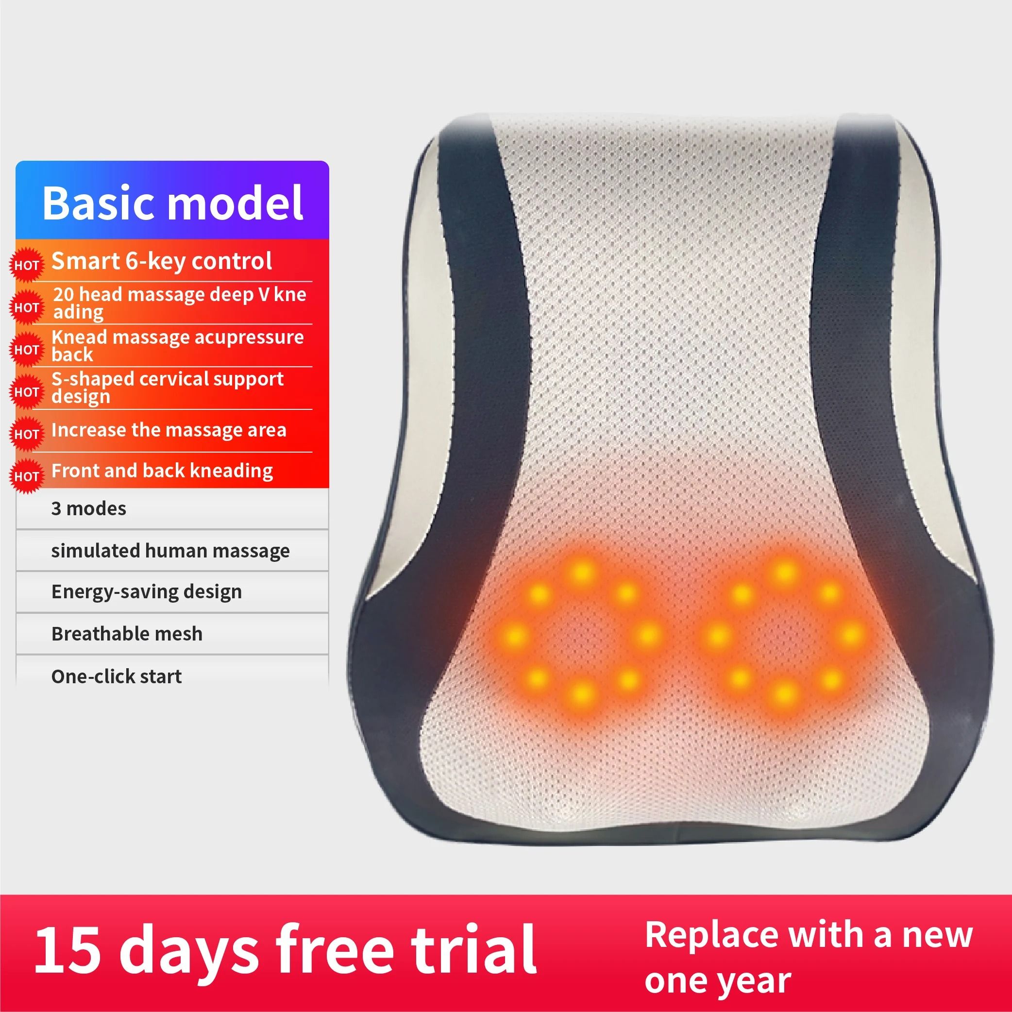Electric Neck and Back Massager Pillow with Heat and Vibration