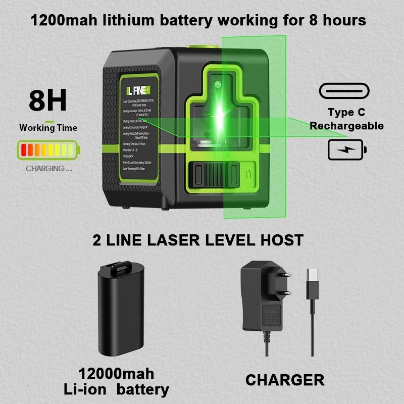 Laser Level Tool with 2 Cross Lines, 360° Self-Leveling, and Tripod Options