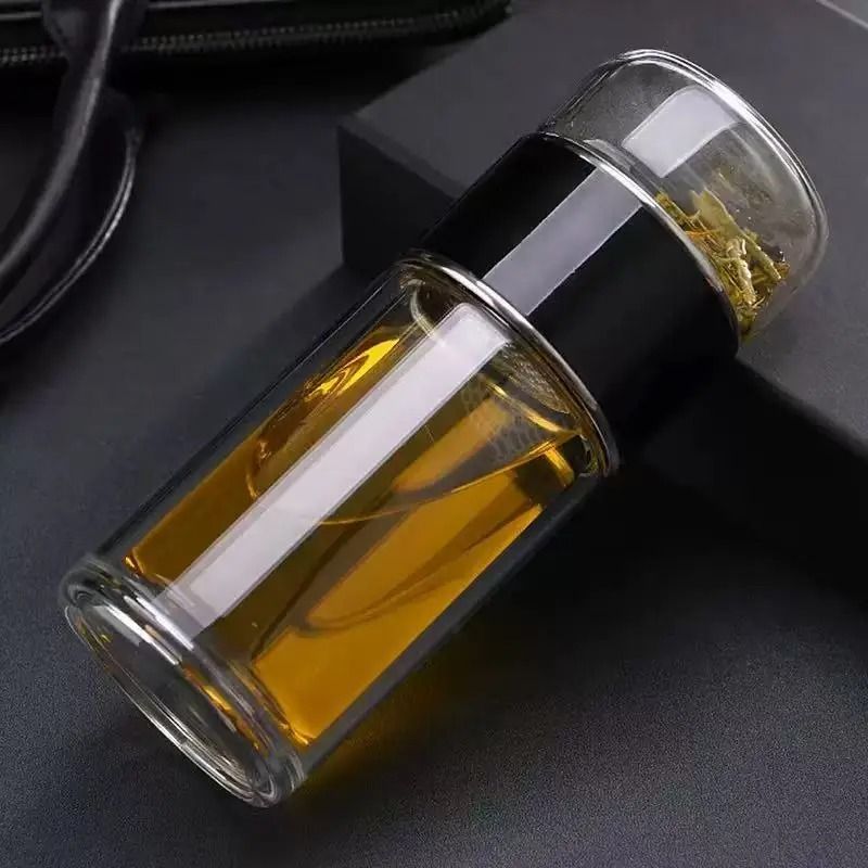 420ml Tea Water Bottle High Borosilicate Glass Double Layer Tea Cup Infuser Tumbler with Tea Filter