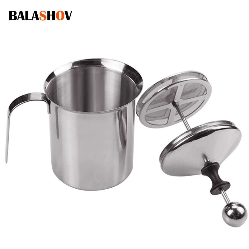 Stainless Steel Milk Frother 400ml – Double Mesh Handheld Creamer for Coffee, Latte, Cappuccino and Egg Beating