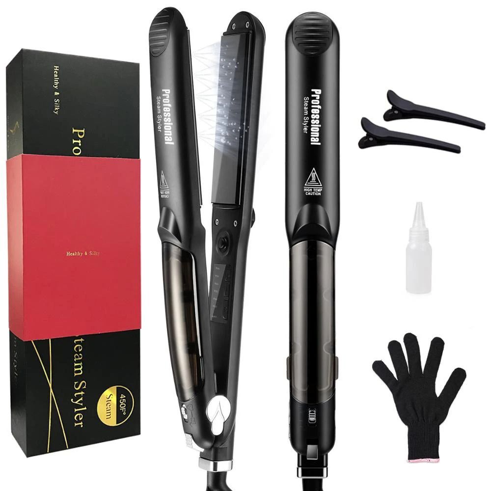 Steam Hair Straightener Professional Ceramic Vapor Flat Iron with Argan Oil Treatment