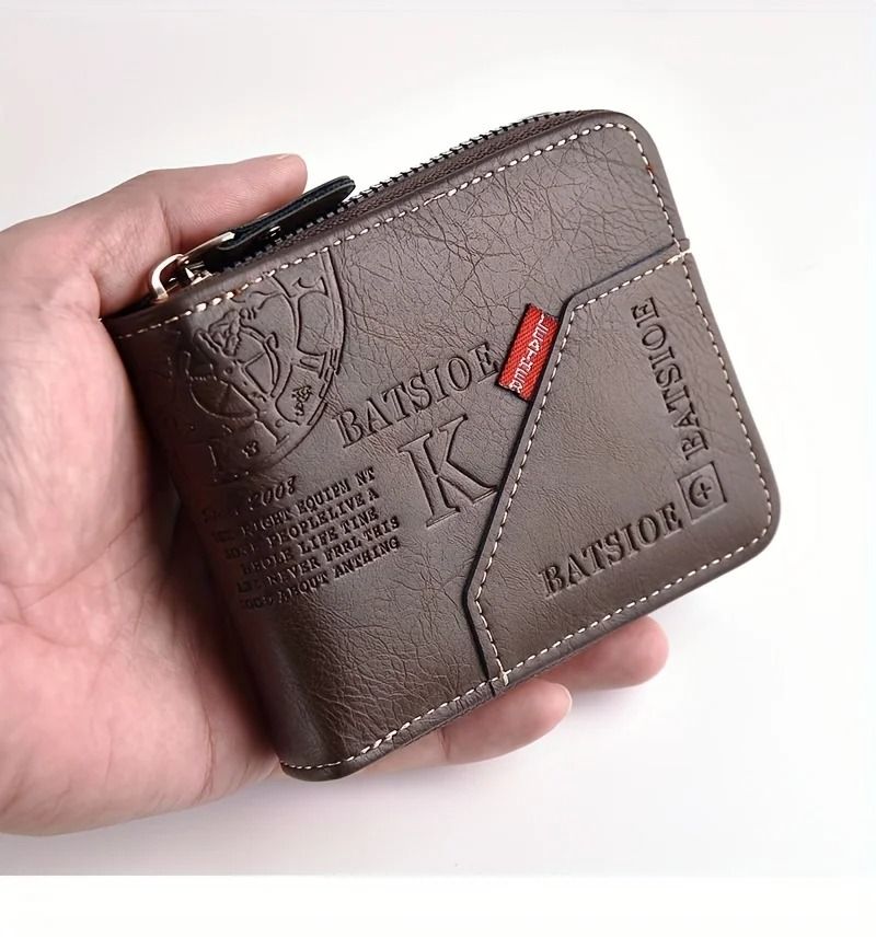 PU Leather Men's Wallet with Zipper Coin Pocket and Card Holder