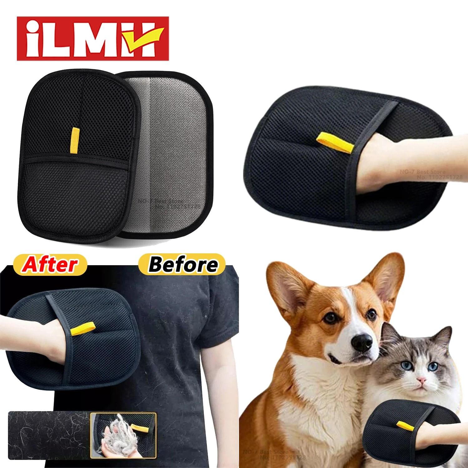 Reusable Pet Hair Removal Gloves Double-Sided Static Fur Remover Grooming Tool for Carpets Furniture and Clothing
