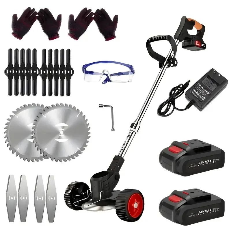 Portable Cordless Electric Lawn Mower with Dual Batteries and 3 Blade Types for Efficient Yard and Garden Trimming