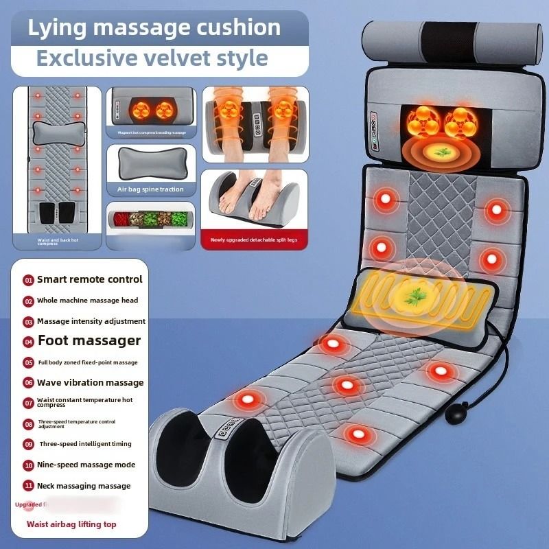 Full Body Massage Pad with 10-Zone Vibration, Heat Therapy, and Foot Calf Kneading Function