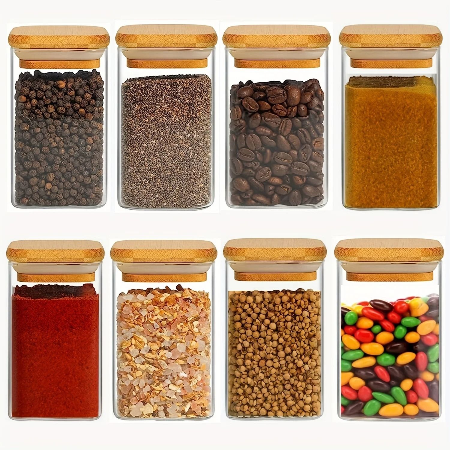 10oz Glass Storage Jars with Bamboo Airtight Lids – Clear Food Containers for Kitchen and Pantry Organization