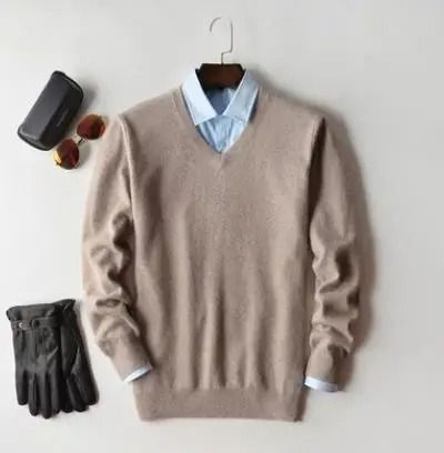 Classic V-Neck Pullover Sweater for Men – Warm Cashmere Cotton Blend Winter Jumper Classic V-Neck Pullover Sweater for Men – Warm Cashmere Cotton Blend Winter Jumper