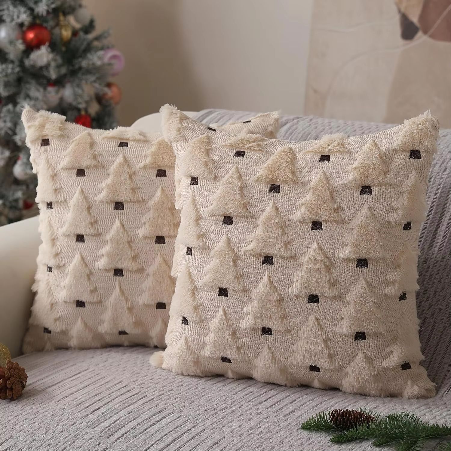 Fall Halloween Throw Pillow Covers Pumpkin Pattern Plush Cushion Cases for Sofa and Home Decor