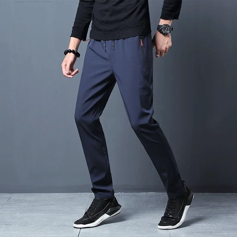 Mens Casual Elastic Waist Slim Fit Jogger Pants Classic Straight Trousers Plus Size