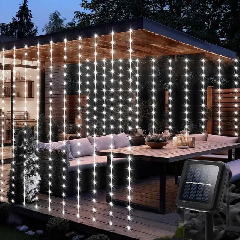 Solar Curtain Fairy Lights Outdoor Waterproof 300 LED String Light